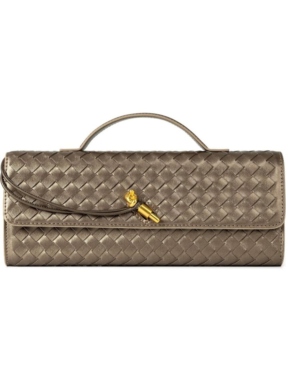Women Metallic Taupe Woven Leather Clutch Vegan Purse Formal Crossbody Handbags